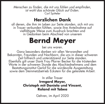 Traueranzeige von Bernd Meyer von Südthüringer Presse