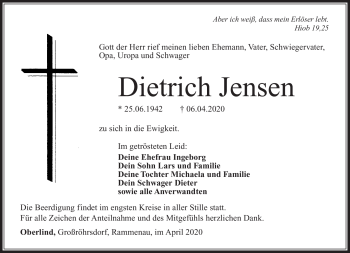 Traueranzeige von Dietrich Jensen von Südthüringer Presse