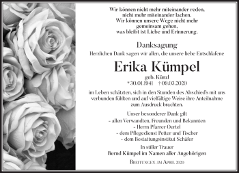 Traueranzeige von Erika Kümpel von Südthüringer Presse