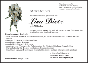 Traueranzeige von Lisa Dietz von Südthüringer Presse