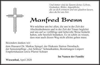 Traueranzeige von Manfred Brenn von Südthüringer Presse