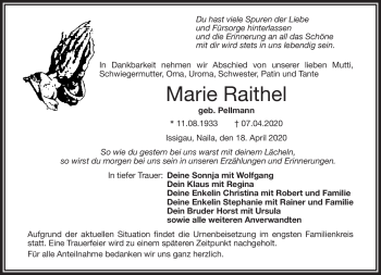 Traueranzeige von Marie Raithel von Frankenpost