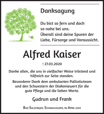 Traueranzeige von Alfred Kaiser von Südthüringer Presse