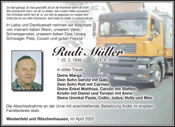 Traueranzeige von Rudi Müller von Südthüringer Presse