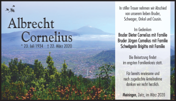 Traueranzeige von Albrecht Cornelius von Südthüringer Presse