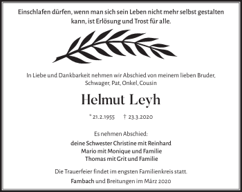 Traueranzeige von Helmut Leyh von Südthüringer Presse