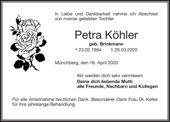 Traueranzeige von Petra Köhler von Frankenpost