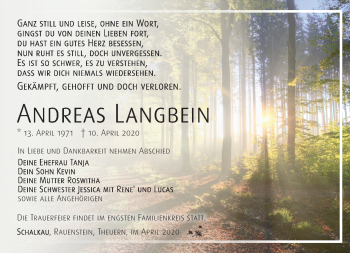 Traueranzeige von Andreas Langbein von Südthüringer Presse