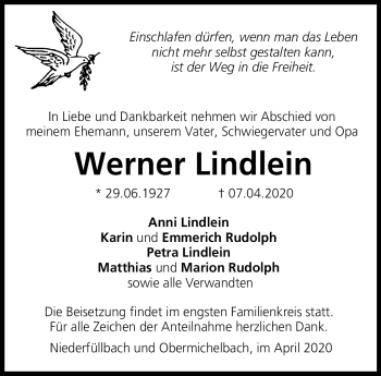 Traueranzeige von Werner Lindlein von Neue Presse Coburg