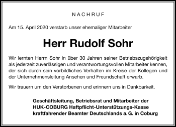 Traueranzeige von Rudolf Sohr von Neue Presse Coburg