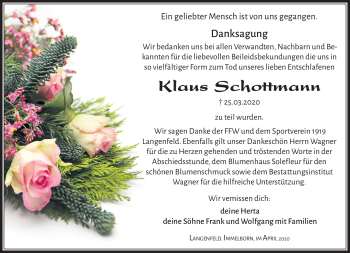 Traueranzeige von Klaus Schottmann von Südthüringer Presse
