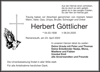 Traueranzeige von Herbert Göttlicher von Frankenpost