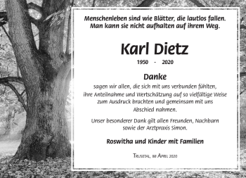 Traueranzeige von Karl Dietz von Südthüringer Presse