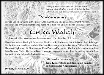 Traueranzeige von Erika Walch von Südthüringer Presse