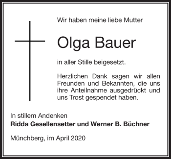 Traueranzeige von Olga Bauer von Frankenpost