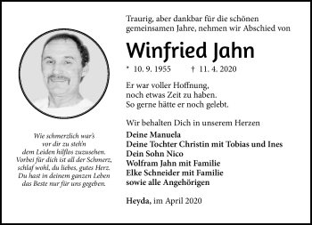Traueranzeige von Winfried Jahn von Südthüringer Presse