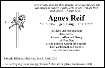 Traueranzeige von Agnes Reif von Neue Presse Coburg