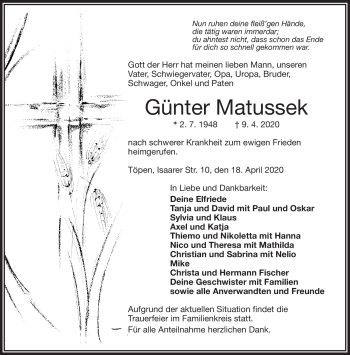 Traueranzeige von Günter Matussek von Frankenpost