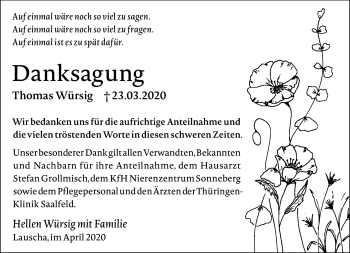 Traueranzeige von Thomas Würsig von Südthüringer Presse
