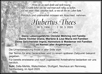 Traueranzeige von Hubertus Thees von Südthüringer Presse
