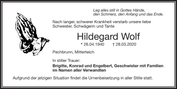 Traueranzeige von Hildegard Wolf von Frankenpost
