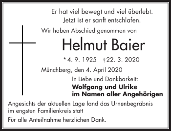 Traueranzeige von Helmut Baier von Frankenpost