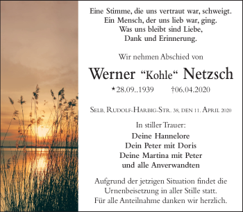 Traueranzeige von Werner Netzsch von Frankenpost