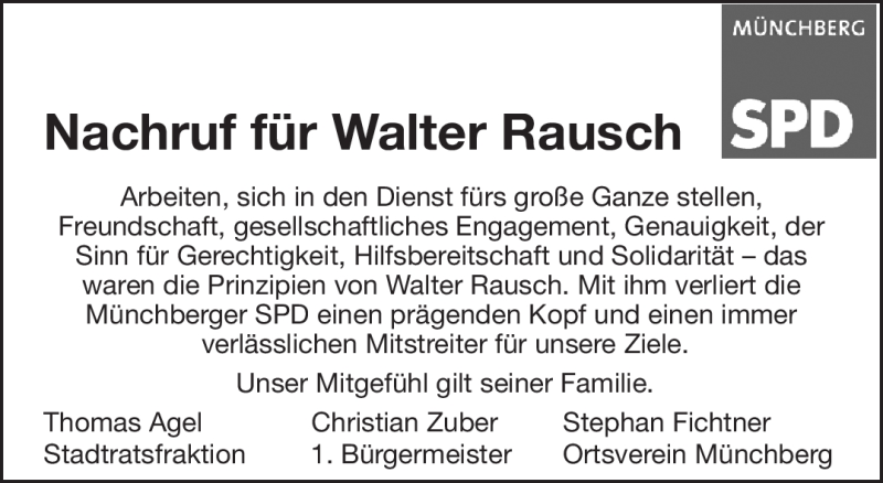  Traueranzeige für Walter Rausch vom 11.04.2020 aus Frankenpost