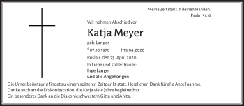 Traueranzeige von Katja Meyer von Frankenpost