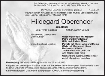 Traueranzeige von Hildegard Oberender von Neue Presse Coburg