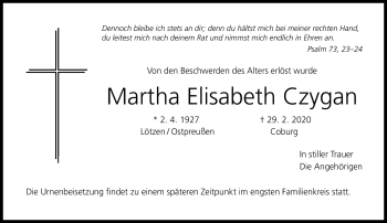 Traueranzeige von Martha-Elisabeth Czygan von Neue Presse Coburg