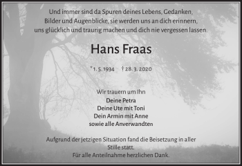 Traueranzeige von Hans Fraas von Frankenpost