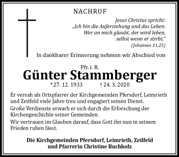 Traueranzeige von Günter Stammberger von Südthüringer Presse
