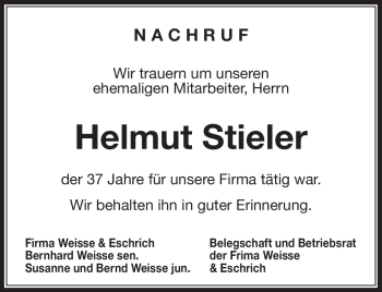 Traueranzeige von Helmut Stieler von Neue Presse Coburg
