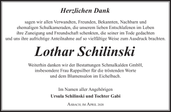 Traueranzeige von Lothar Schilinski von Südthüringer Presse