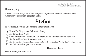 Traueranzeige von Stefan Leyh von Südthüringer Presse