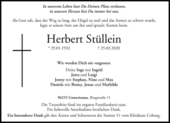 Traueranzeige von Herbert Stüllein von Neue Presse Coburg