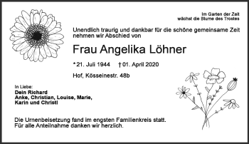 Traueranzeige von Angelika Löhner von Frankenpost