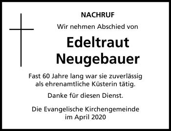 Traueranzeige von Edeltraut Neugebauer von Südthüringer Presse