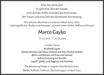 Traueranzeige von Marco Gayko von Südthüringer Presse