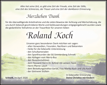 Traueranzeige von Roland Koch von Südthüringer Presse