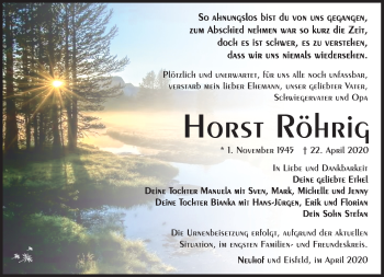 Traueranzeige von Horst Röhrig von Südthüringer Presse