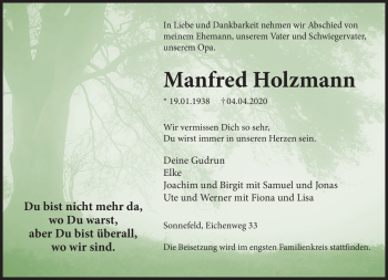 Traueranzeige von Manfred Holzmann von Neue Presse Coburg