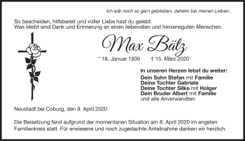 Traueranzeige von Max Bätz von Neue Presse Coburg