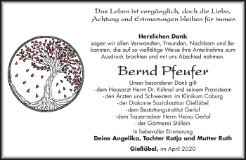 Traueranzeige von Bernd Pfeufer von Südthüringer Presse