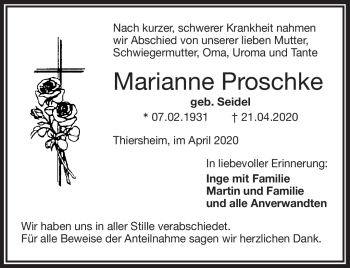 Traueranzeige von Marianne Proschke von Frankenpost