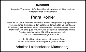 Traueranzeige von Petra Köhler von Frankenpost
