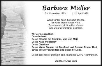 Traueranzeige von Barbara Müller von Frankenpost
