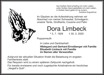 Traueranzeige von Dora Limbeck von Frankenpost