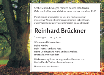 Traueranzeige von Reinhard Brückner von Südthüringer Presse